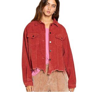 POL Jeans Style Oversized Cropped Jacket Sweatshirt Rust Trucker Pockets  Size S